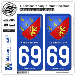 2 Autocollants plaque immatriculation Auto 69 Caluire-et-Cuire - Armoiries