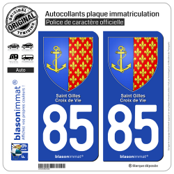 2 Autocollants plaque immatriculation Auto 85 Saint-Gilles-Croix-de-Vie - Armoiries