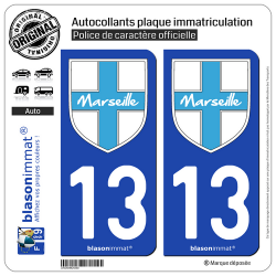 2 Autocollants plaque immatriculation Auto 13 Marseille - Blason
