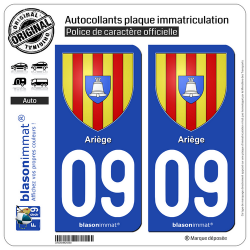 2 Autocollants plaque immatriculation Auto 09 Ariège - Armoiries