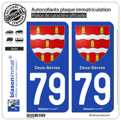 2 Autocollants plaque immatriculation Auto 79 Deux-Sèvres - Armoiries