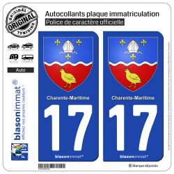 2 Autocollants plaque immatriculation Auto 17 Charente-Maritime - Armoiries