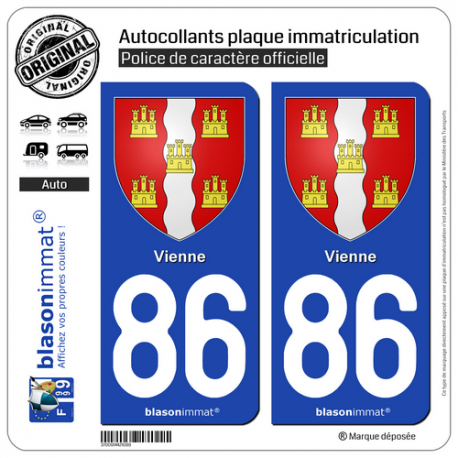 2 Autocollants plaque immatriculation Auto 86 Vienne - Armoiries