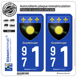 2 Autocollants plaque immatriculation Auto 971 Guadeloupe - Armoiries