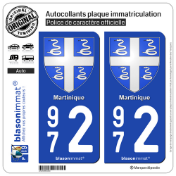 2 Autocollants plaque immatriculation Auto 972 Martinique - Armoiries