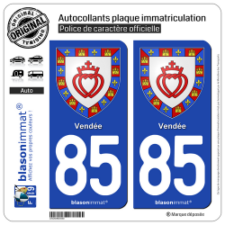 2 Autocollants plaque immatriculation Auto 85 Vendée - Armoiries