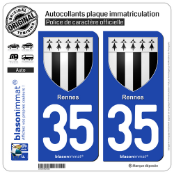 2 Autocollants plaque immatriculation Auto 35 Rennes - Armoiries