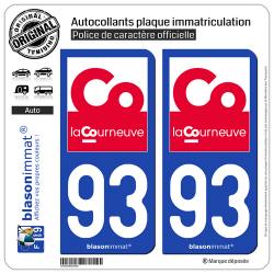 2 Autocollants plaque immatriculation Auto 93 La Courneuve - Ville