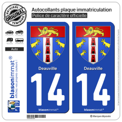 2 Autocollants plaque immatriculation Auto 14 Deauville - Armoiries