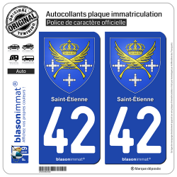 2 Autocollants plaque immatriculation Auto 42 Saint-Etienne - Armoiries