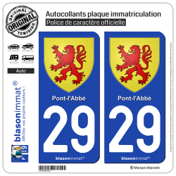2 Autocollants plaque immatriculation Auto 29 Pont-l'Abbé - Armoiries