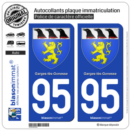 2 Autocollants plaque immatriculation Auto 95 Garges-lès-Gonesse - Armoiries