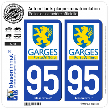 2 Autocollants plaque immatriculation Auto 95 Garges-lès-Gonesse - Ville