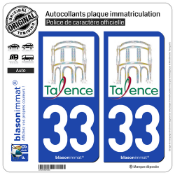 2 Autocollants plaque immatriculation Auto 33 Talence - Ville