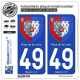 2 Autocollants plaque immatriculation Auto 49 Pays de la Loire - Armoiries