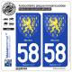 2 Autocollants plaque immatriculation Auto 58 Nevers - Armoiries