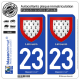 2 Autocollants plaque immatriculation Auto 23 Limousin - Armoiries