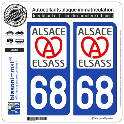 2 Autocollants plaque immatriculation Auto 68 Alsace - LogoType II