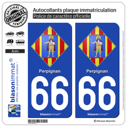 2 Autocollants plaque immatriculation Auto 66 Perpignan - Armoiries