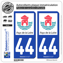 2 Autocollants plaque immatriculation Auto 44 Pays de la Loire - Tourisme