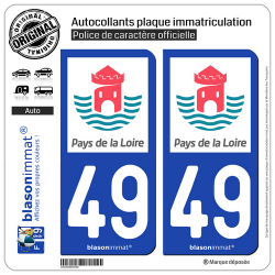 2 Autocollants plaque immatriculation Auto 49 Pays de la Loire - Tourisme