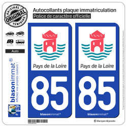 2 Autocollants plaque immatriculation Auto 85 Pays de la Loire - Tourisme