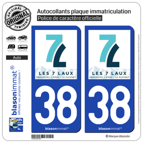 2 Autocollants plaque immatriculation Auto 38 Les 7 Laux - Station