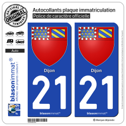 2 Autocollants plaque immatriculation Auto 21 Dijon - Armoiries