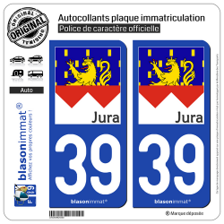 2 Autocollants plaque immatriculation Auto 39 Jura - Drapé