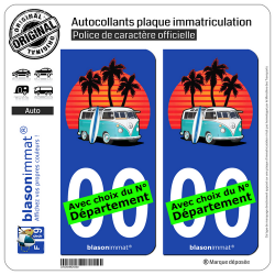 2 Autocollants plaque immatriculation Auto Volkswagen - Van Snowboards