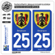 2 Autocollants plaque immatriculation Auto 25 Besançon - Armoiries