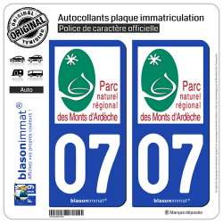 2 Autocollants plaque immatriculation Auto 07 Monts d'Ardèche - Parc Naturel Régional