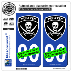 2 Autocollants plaque immatriculation Auto : Pirates - Blason