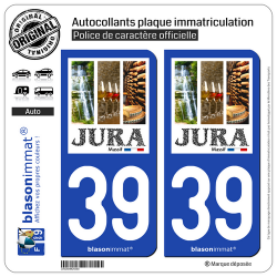 2 Autocollants plaque immatriculation Auto 39 Jura - Massif
