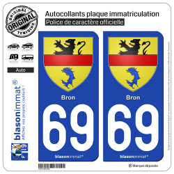 2 Autocollants plaque immatriculation Auto 69 Bron - Armoiries