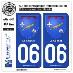 2 Autocollants plaque immatriculation Auto 06 Le Cannet - Armoiries