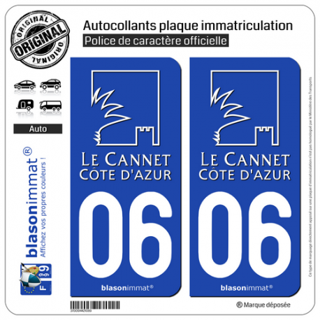2 Autocollants plaque immatriculation Auto 06 Le Cannet - Ville