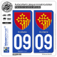 2 Autocollants plaque immatriculation Auto 09 Occitanie - Armoiries