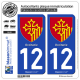 2 Autocollants plaque immatriculation Auto 12 Occitanie - Armoiries