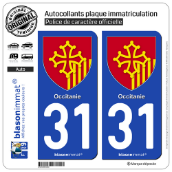 2 Autocollants plaque imatriculation Auto 31 Occitanie - Armoiries