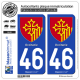 2 Autocollants plaque immatriculation Auto 46 Occitanie - Armoiries