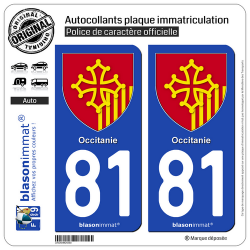 2 Autocollants plaque immatriculation Auto 81 Occitanie - Armoiries