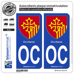2 Autocollants plaque immatriculation Auto OC Occitanie - Armoiries