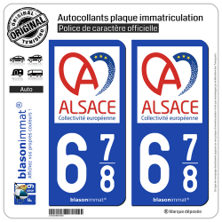 2 Autocollants plaque immatriculation Auto 678 Alsace - Collectivité européenne