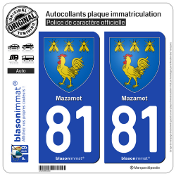 2 Autocollants plaque immatriculation Auto 81 Mazamet - Armoiries