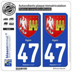 2 Autocollants plaque immatriculation Auto 47 Agen - Armoiries