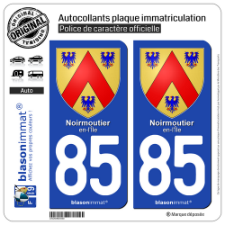 2 Autocollants plaque immatriculation Auto 85 Noirmoutier-en-l'Île - Armoiries
