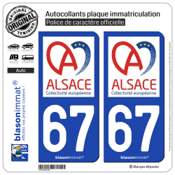 2 Autocollants plaque immatriculation Auto 67 Alsace - Collectivité européenne
