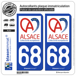 2 Autocollants plaque immatriculation Auto 68 Alsace - Collectivité européenne