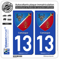 2 Autocollants plaque immatriculation Auto 13 Camargue - Armoiries